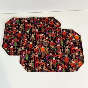 2 Vintage Handmade Scarecrow Fabric Halloween Autumn Placemats